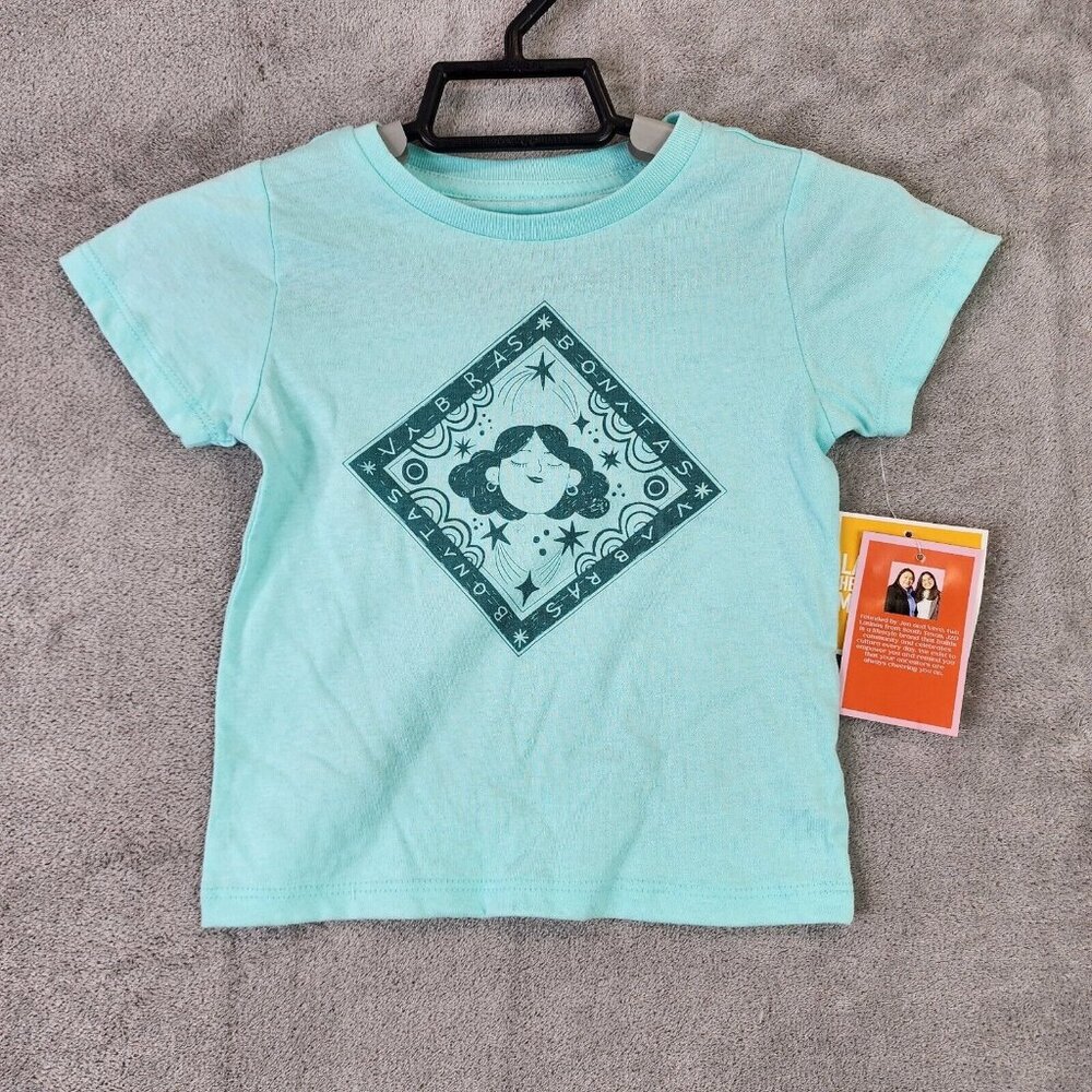 Unisex kids Blue Shirt JZD Vibras Bonita Short Sleeve Latino Heritage 2T